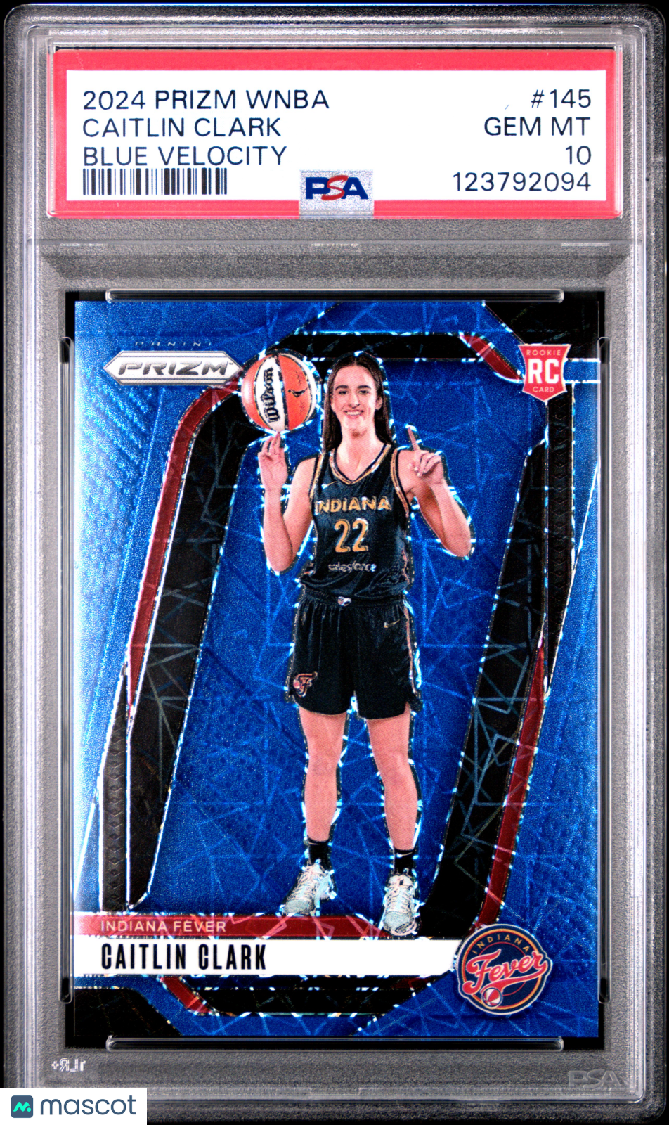 Caitlin Clark 2024 Panini Prizm WNBA Blue Velocity Rookie RC PSA 10 Fever