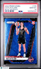 Caitlin Clark 2024 Panini Prizm WNBA Blue Velocity Rookie RC PSA 10 Fever