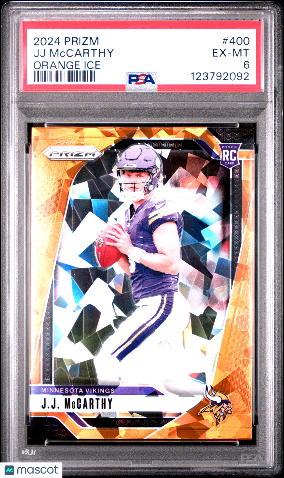 JJ Mccarthy 2024 Panini Prizm Orange Ice Rookie RC PSA 6 Vikings