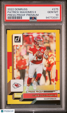 Patrick Mahomes II 2022 Panini Donruss PSA 10 Press Proof Premium Chiefs