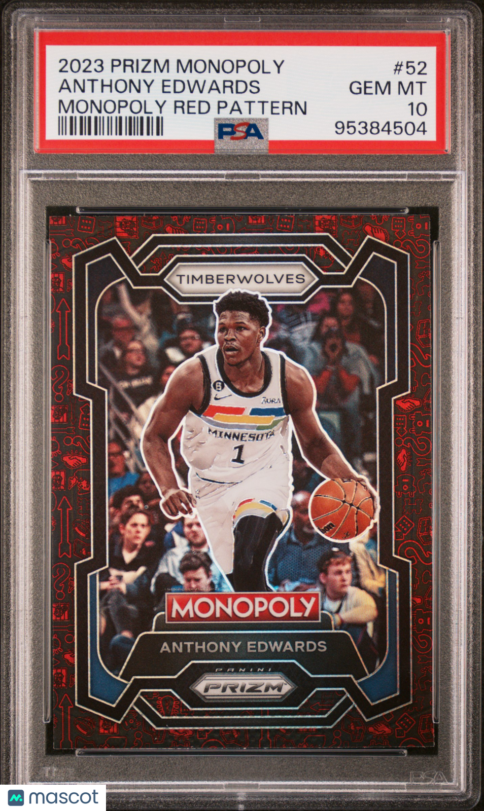 Anthony Edwards 2023 Panini Prizm Monopoly Red Pattern PSA 10 Gem Mint