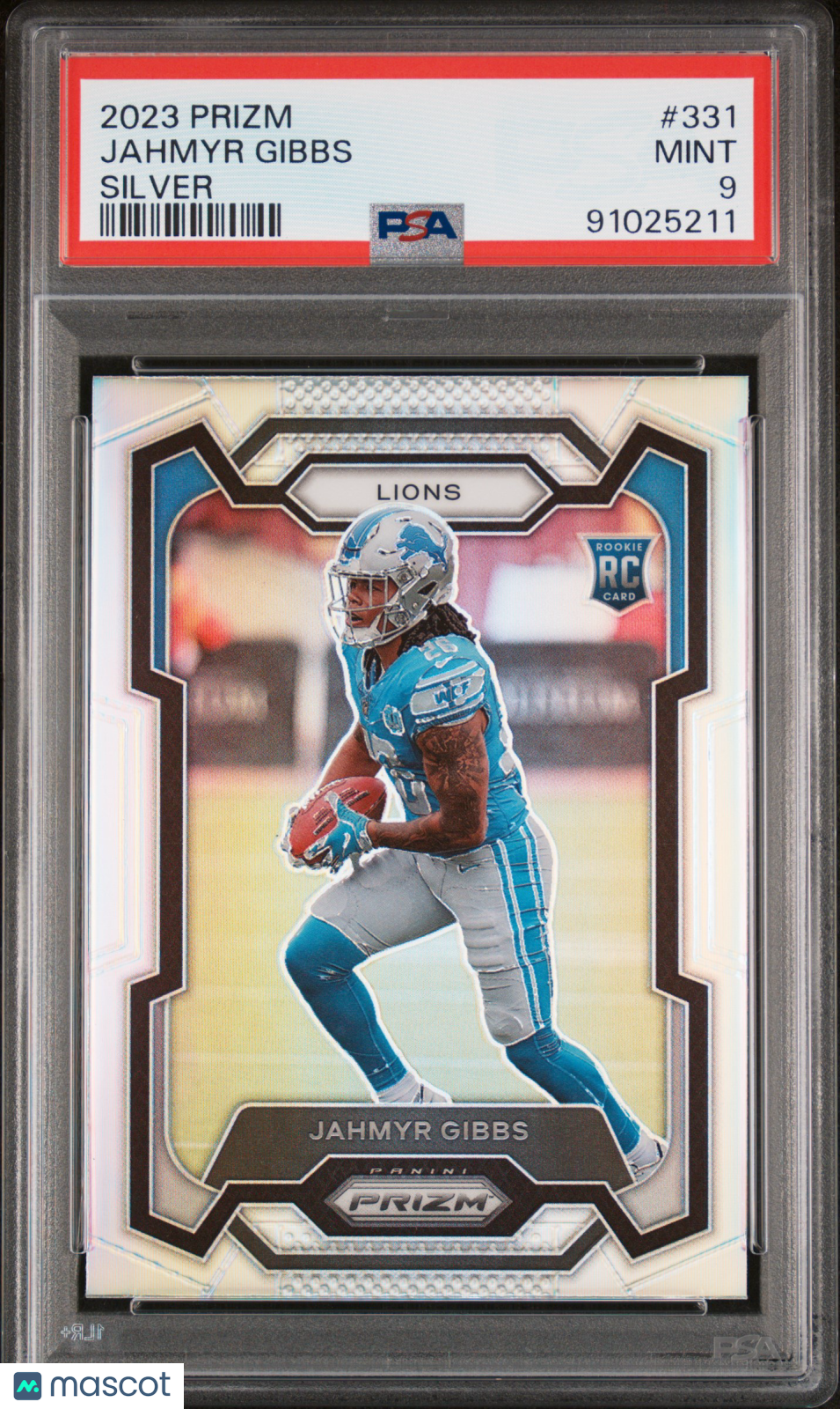 Jahmyr Gibbs 2023 Panini Prizm Silver Rookie RC PSA 9 Mint Lions