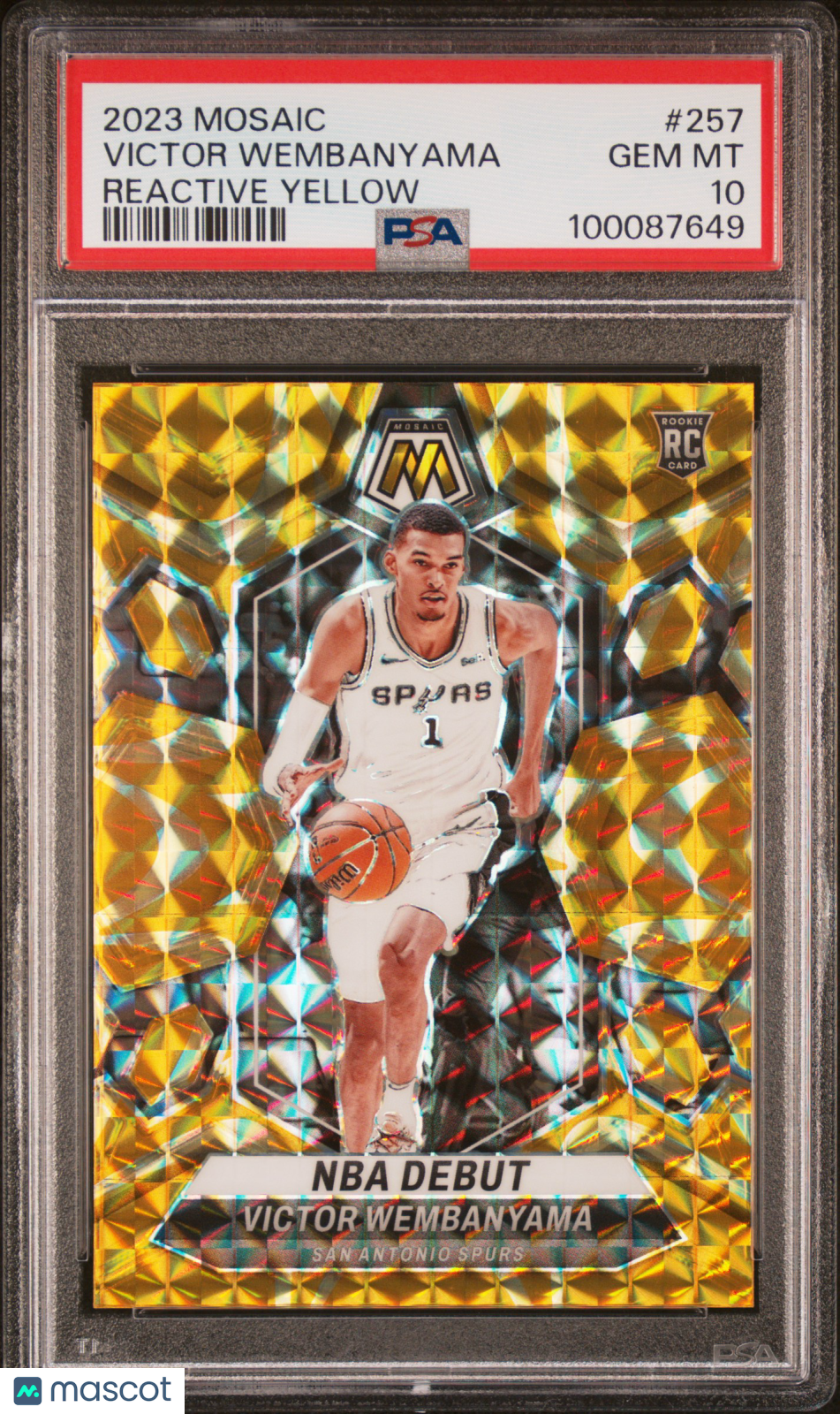 Victor Wembanyama 2023 Panini Mosaic Reactive Yellow Rookie RC PSA 10 Spurs