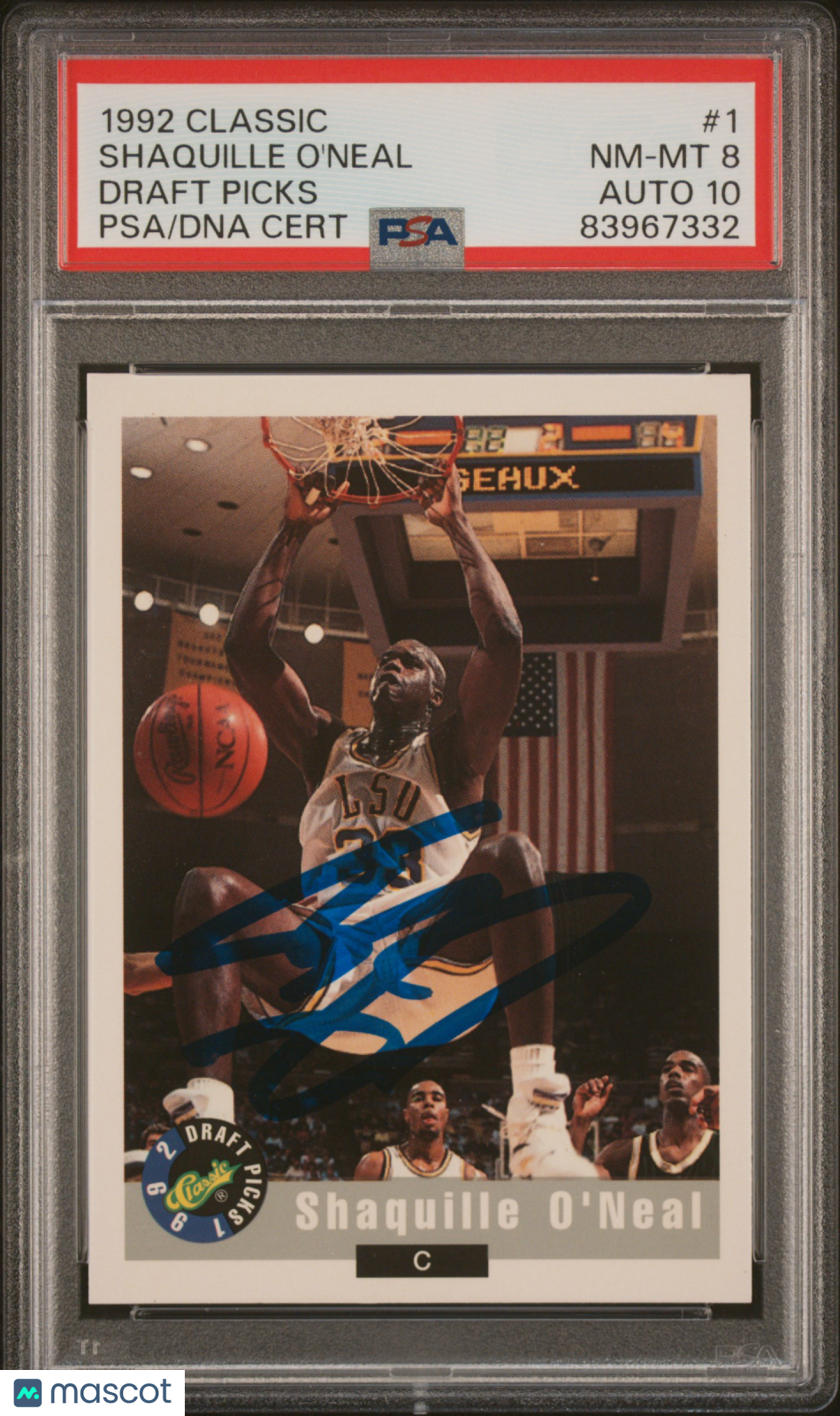 Shaquille O'Neal 1992 Classic Draft Picks Rookie RC PSA 8 Auto 10