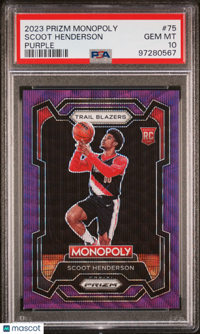 Scoot Henderson 2023 Panini Prizm Monopoly PSA 10 Purple Rookie RC