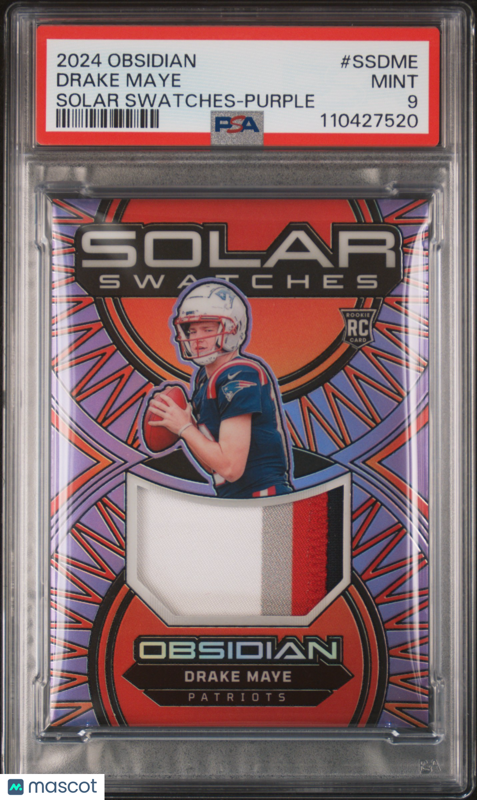 Drake Maye 2024 Obsidian Solar Swatches /49 4 Color Patch Rookie RC PSA 9