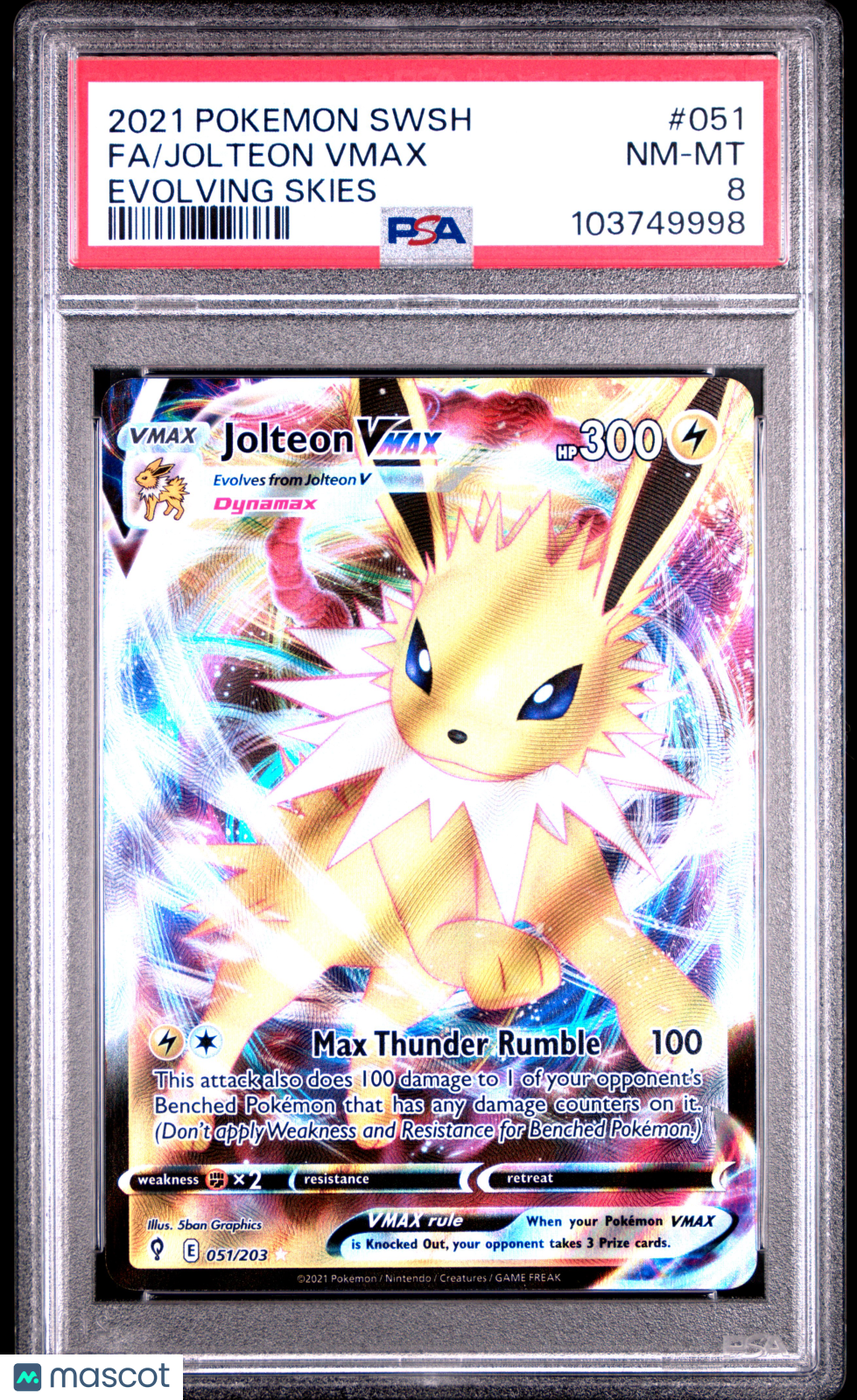 Jolteon Vmax Full Art 2021 Pokemon Sword & Shield Evolving Skies #051 PSA 8