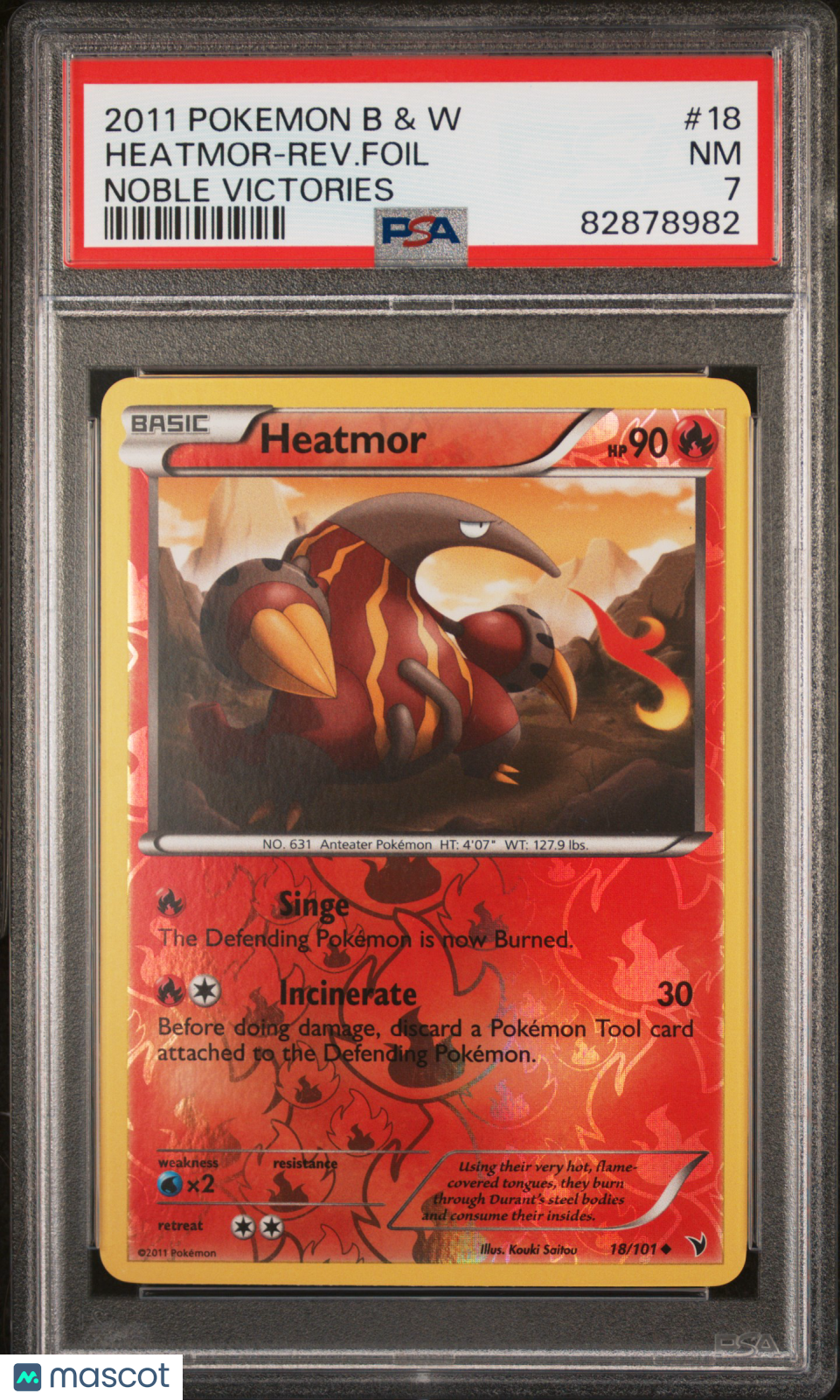 Heatmor-Rev. Foil 2011 Pokemon Black & White Noble Victories #18 PSA 7