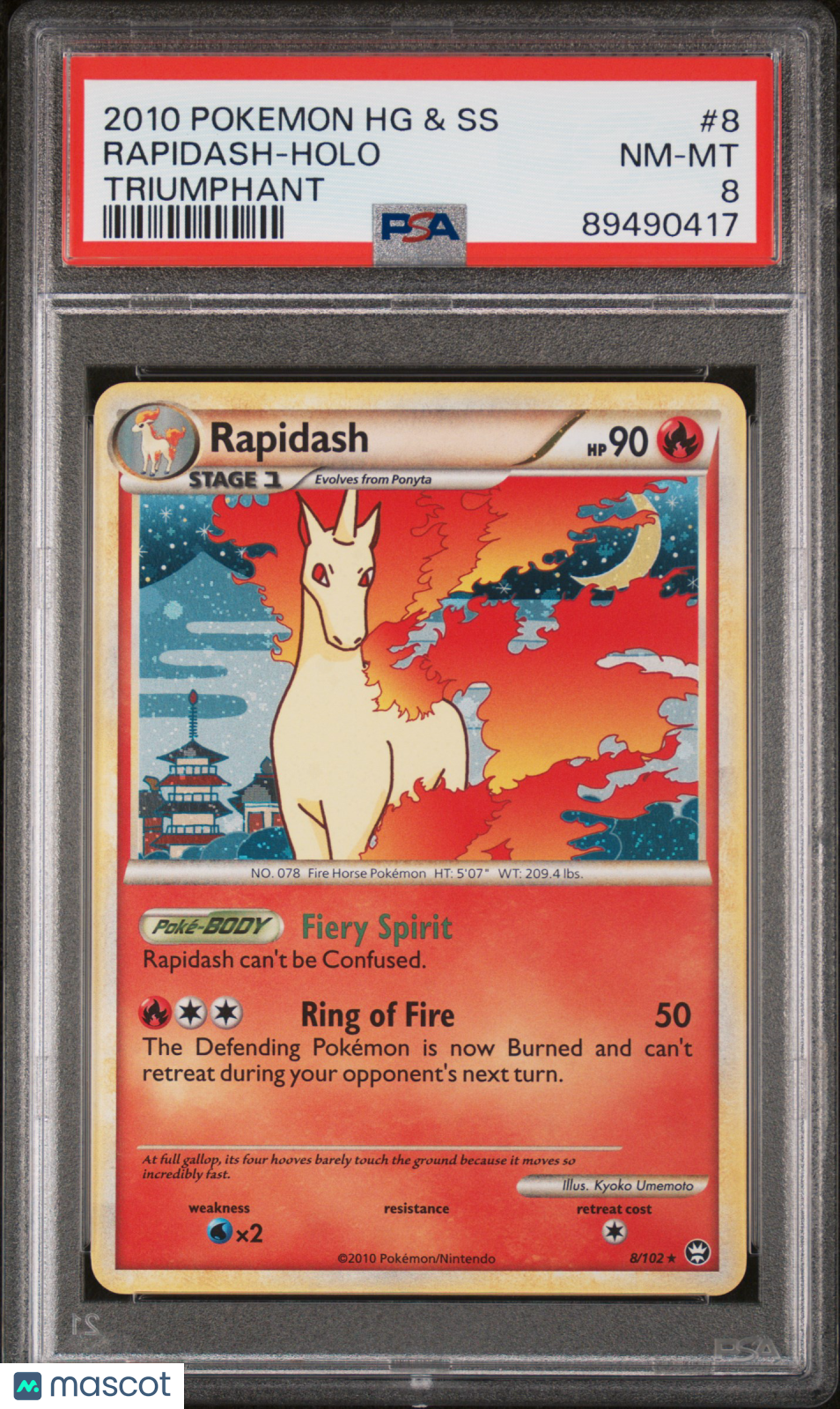 Rapidash 2010 Pokemon Heartgold & Soulsilver Triumphant #8 PSA 8