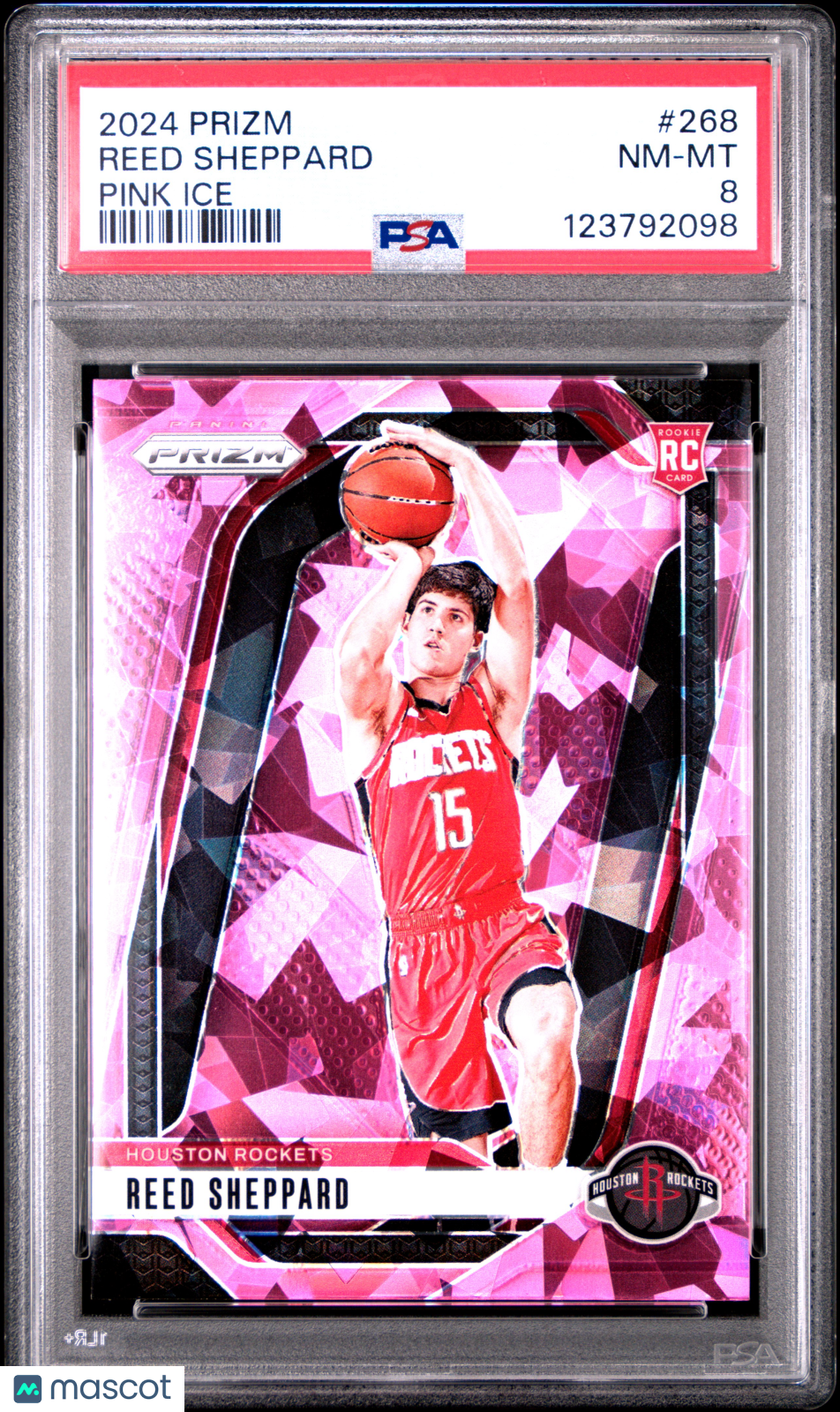 Reed Sheppard 2024 Panini Prizm Pink Ice Rookie RC PSA 8 Rockets