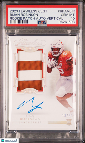 Bijan Robinson 2023 Panini Flawless Collegiate Rookie Patch Auto PSA 10 Texas