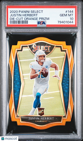 Justin Herbert 2020 Panini Select PSA 10 Die Cut Orange Chargers Rookie RC