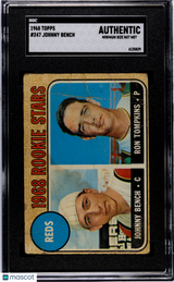 Johnny Bench 1968 Topps Rookie RC SGC Authentic (Minimum Size Not Met) Reds HOF