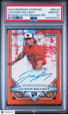 Jackson Holliday 2024 Bowman Sterling Rookie Auto /75 PSA 10 Orange Refractor RC