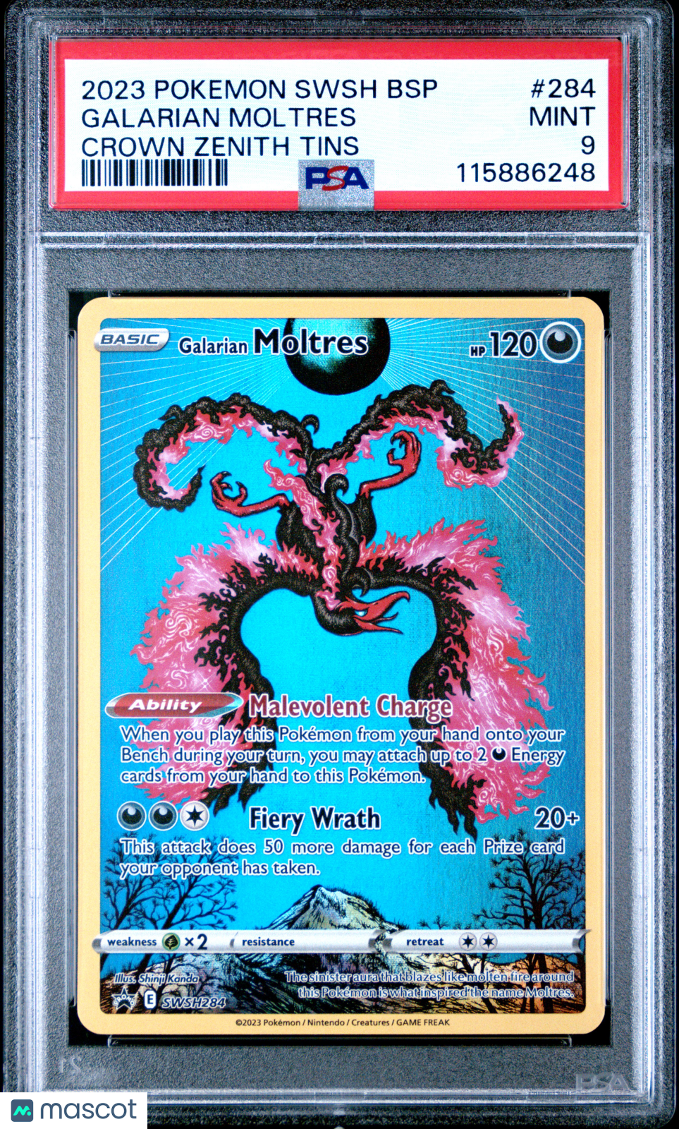 Galarian Moltres 2023 Pokemon Black Star Promo #284 Crown Zenith Tins PSA 9 Mint