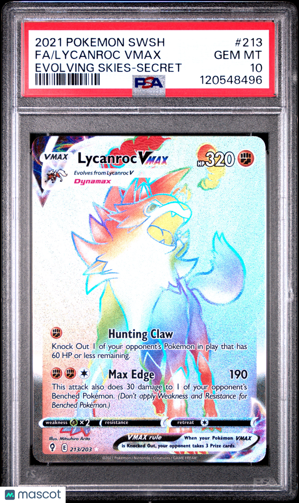 Lycanroc VMAX 2021 Pokemon Sword & Shield Evolving Skies 213 FA Secret PSA 10