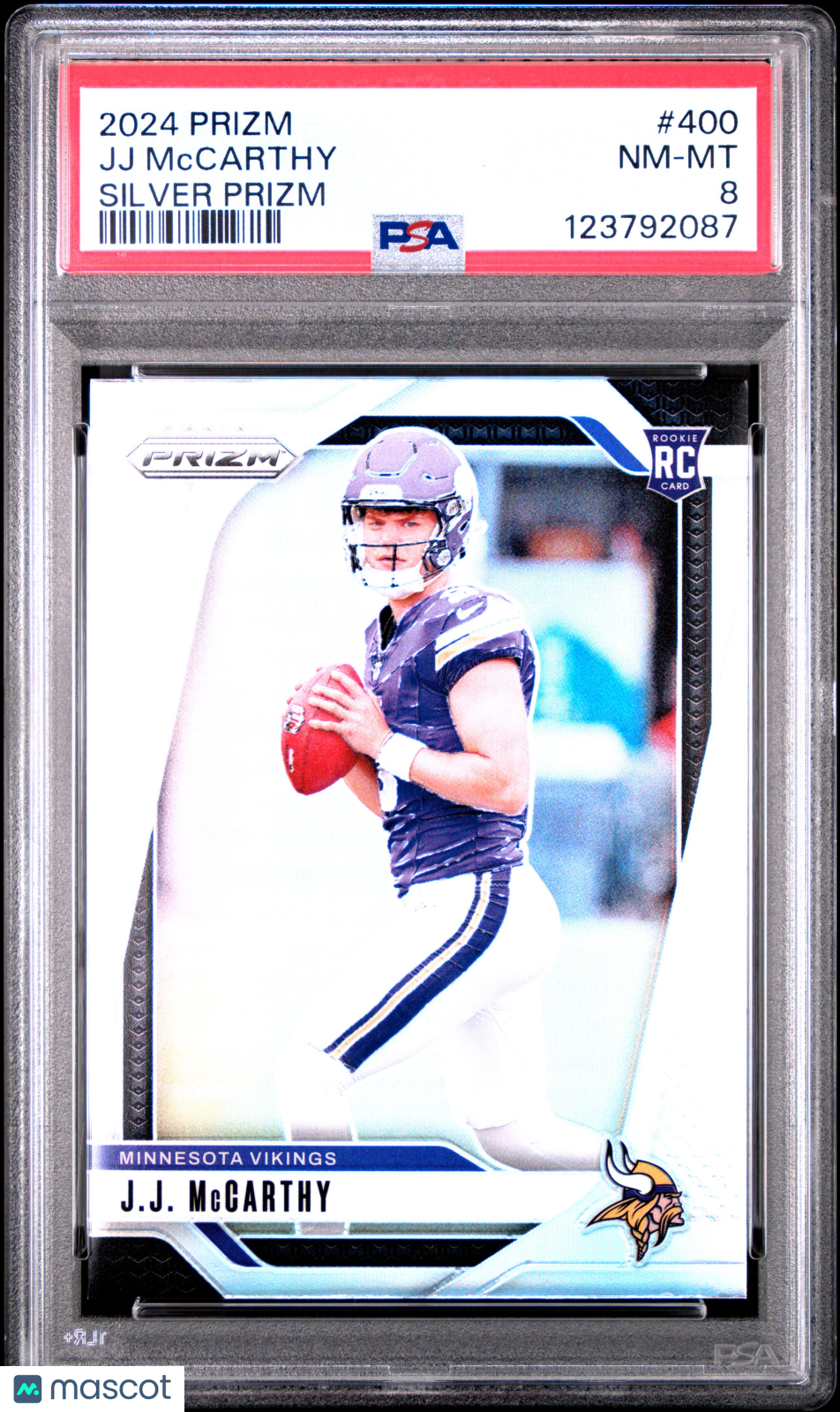 JJ Mccarthy 2024 Panini Prizm Silver Rookie RC PSA 8 Vikings