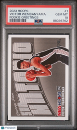 Victor Wembanyama 2023-04 Panini NBA Hoops Rookie Greetings RC PSA 10 Gem Mint