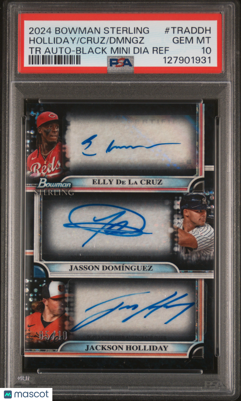 DE LA CRUZ DOMINGUEZ HOLLIDAY 2024 Bowman Sterling Black Diamond Auto /10 PSA 10