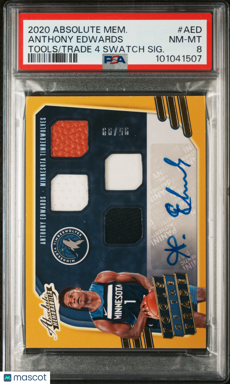 Anthony Edwards 2020-21 Absolute Tools Of The Trade /50 Patch Auto Rookie PSA 8