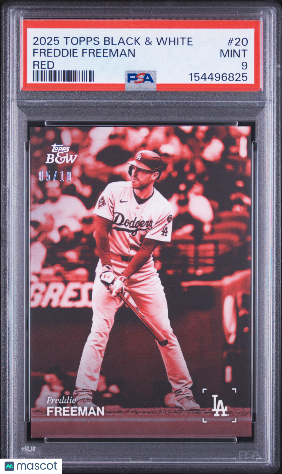 Freddie Freeman 2025 Topps Black & White Red 05/10 Jersey Match PSA 9 Baseball