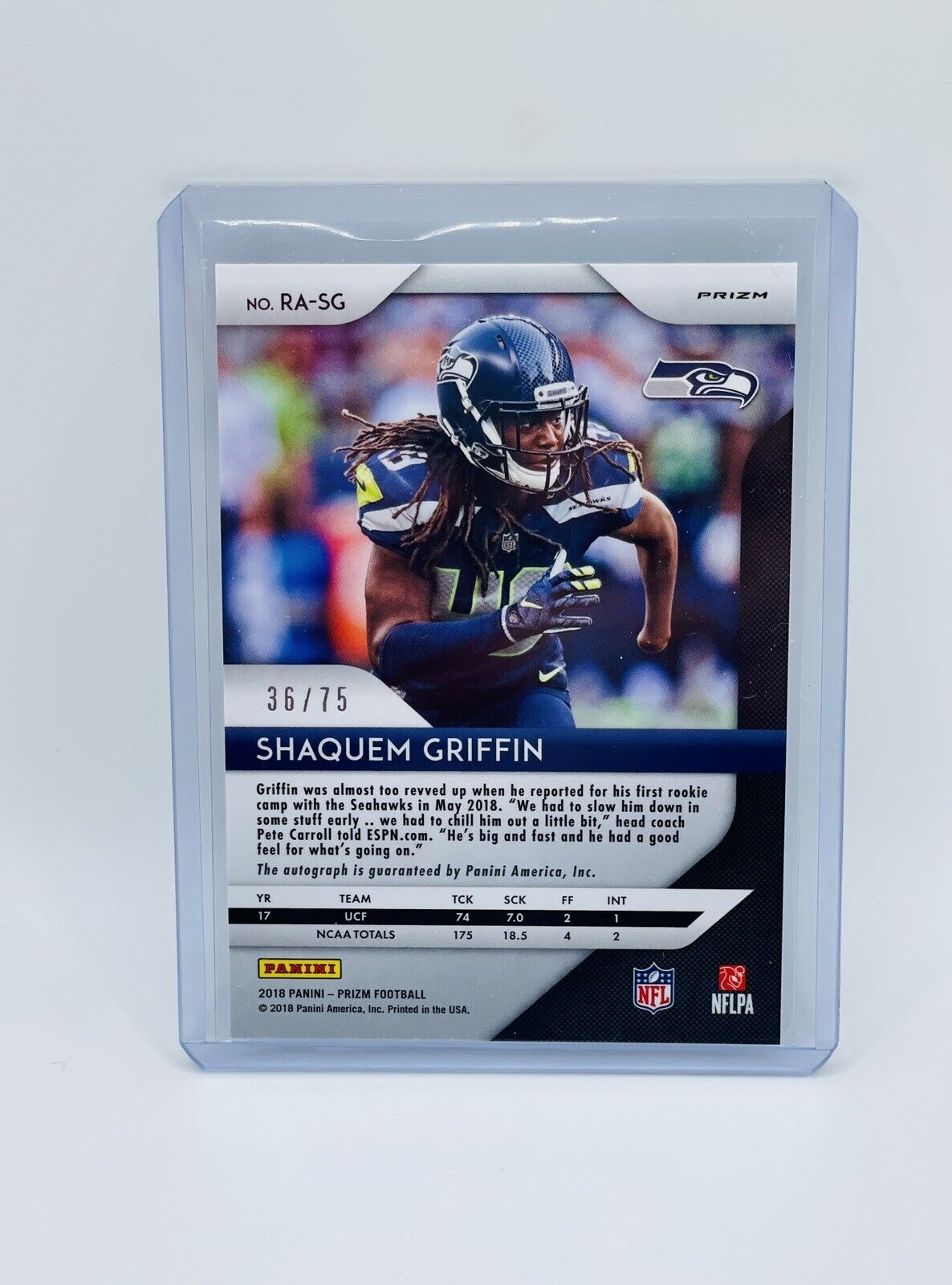 Shaquem Griffin 2018 Panini Prizm  Auto RC Rookie Green Cracked Ice /75 Seahawks