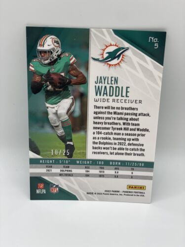Jaylen Waddle 2022 Panini Phoenix #5 Green Prizm /25 - Dolphins