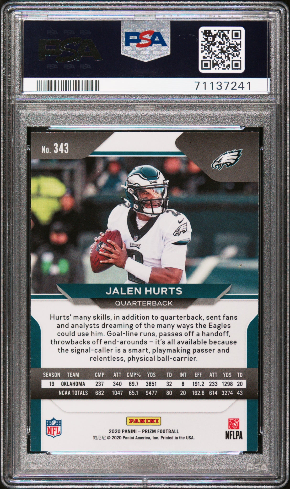 Jalen Hurts 2020 Panini Prizm #343 Psa 9 Eagles